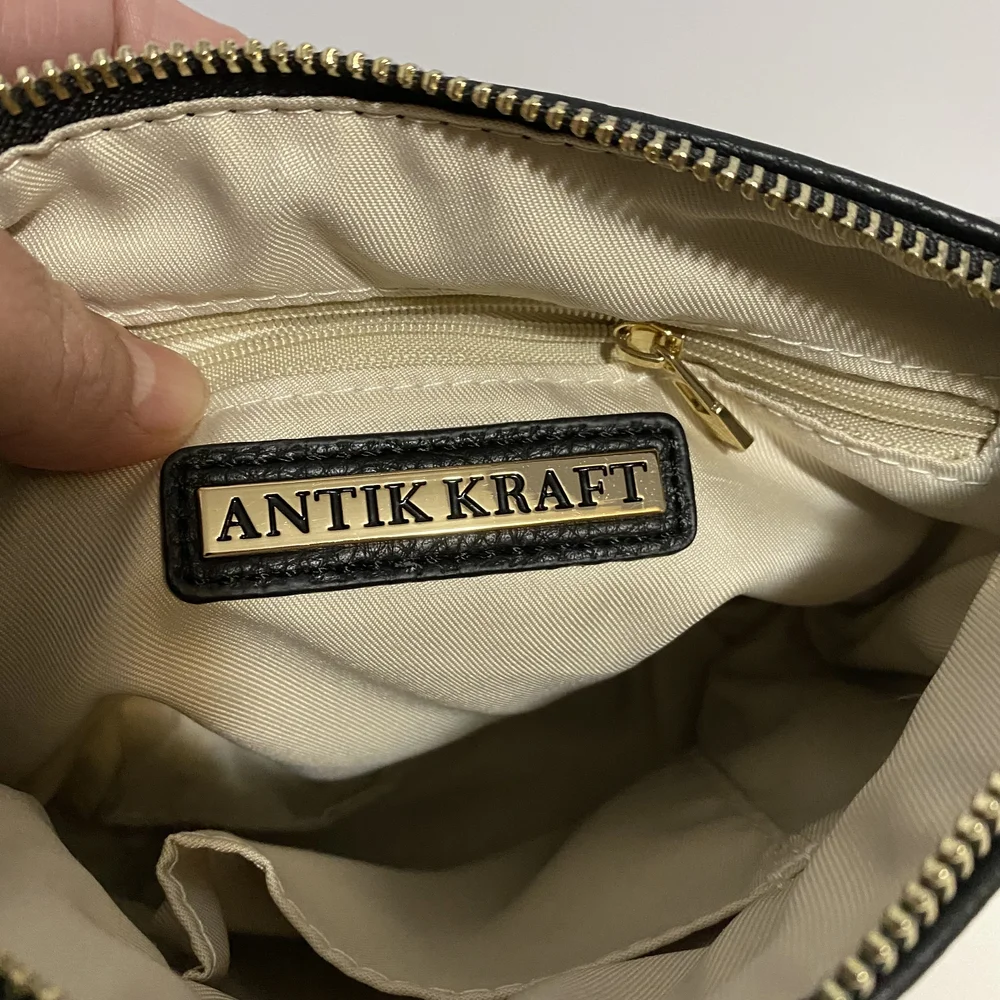 Antik Kraft Black Cosmetic Bag with Gold Zipper‎